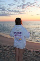 Solbelle hoodie paars sunset-look op het strand