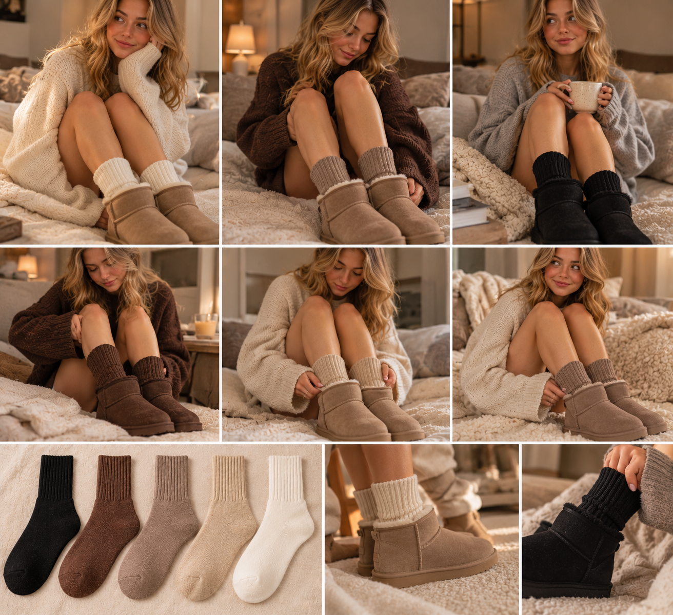5 paar gevoerde wintersokken dames gedragen met winterboots
