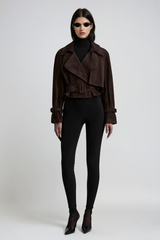 venza Belted Jacket bruin – close-up van revers en gespdetail