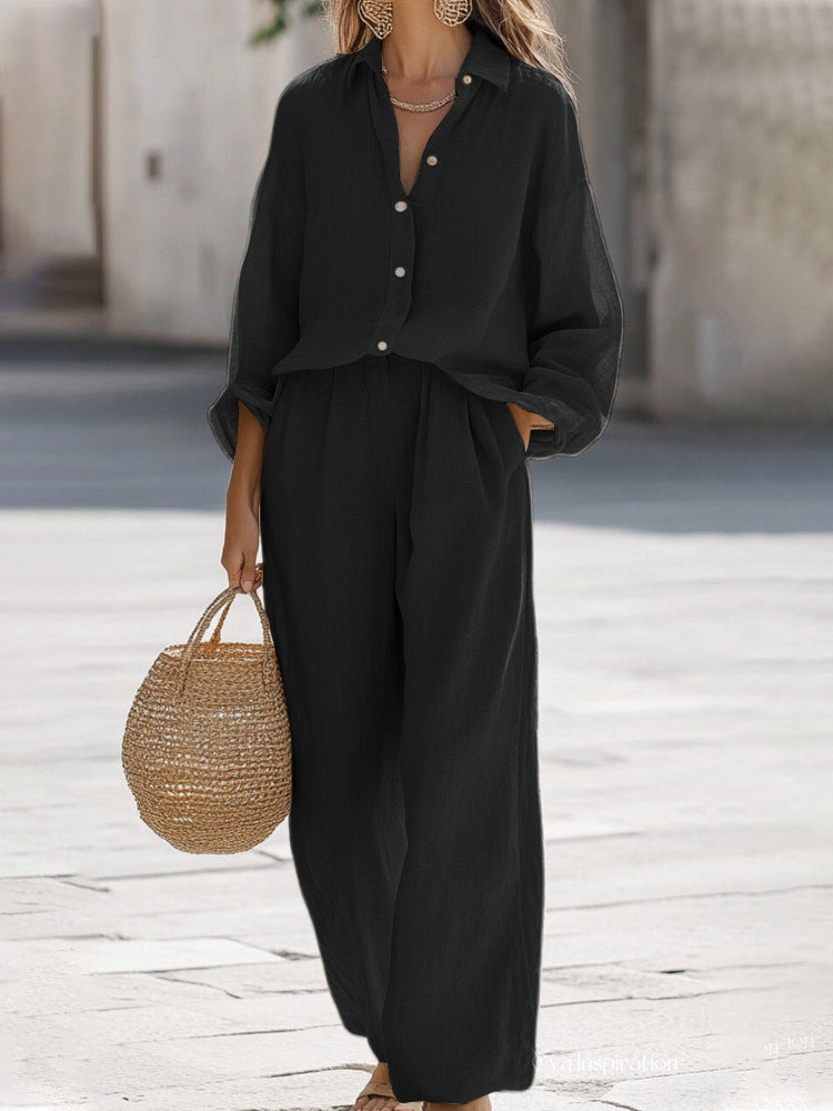 Valencia | Tweedelige Set met Losvallende Blouse & Wijde Broek
