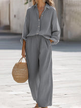 Valencia | Tweedelige Set met Losvallende Blouse & Wijde Broek