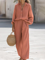 Valencia | Tweedelige Set met Losvallende Blouse & Wijde Broek