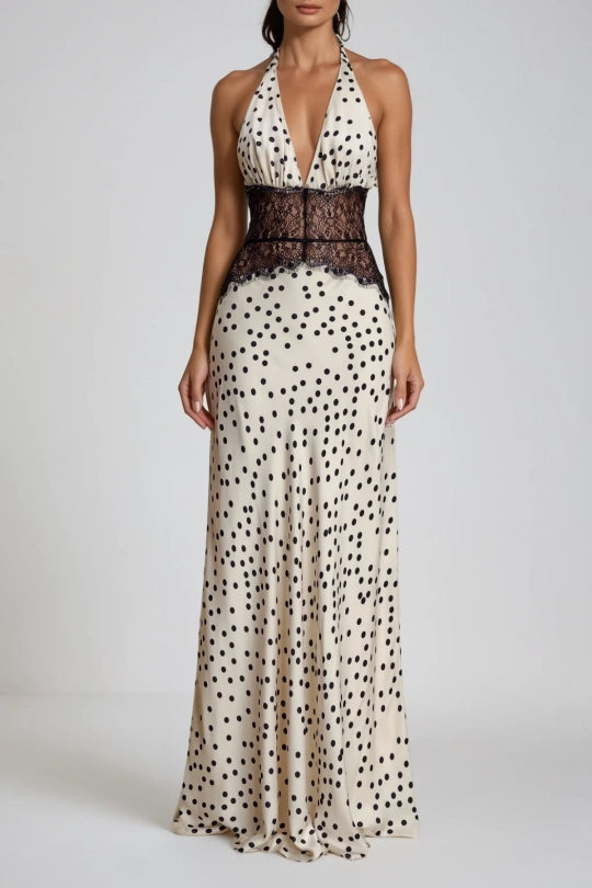 elegante halter jurk met open rug en kanten taille dames