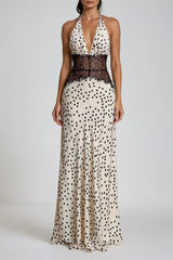 elegante halter jurk met open rug en kanten taille dames