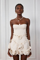 mini dress met bloemenapplicaties en strapless top 