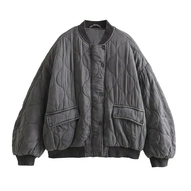 Grijze oversized gewatteerde bomberjack voor dames