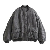 Grijze oversized gewatteerde bomberjack voor dames
