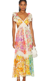 Bloomelia | Maxi Jurk met Bloemenprint & Ruches