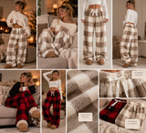 beige witte fleece lounge broek dames cozy outfit