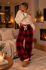 rode zwarte geruite pyjamabroek dames fluffy fleece