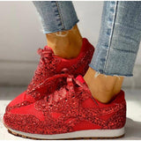 Rode glitter sneakers voor dames met sportieve zool en sprankelende afwerking