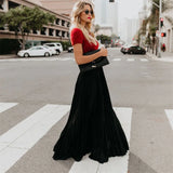 Zwarte plissé maxi rok met rode top