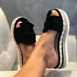 Zwarte plateau sandalen met strikdetail – comfortabele zomerschoenen