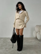 Lorvien | Rib Knit Set met Blouse & Minirok