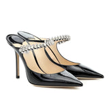 Noirella Heels | Luxe Vegan Lakleren Pumps met Crystal Strap