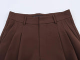 Marisse | High-Waisted Pleated Trousers in Dark Brown with Wide Legs