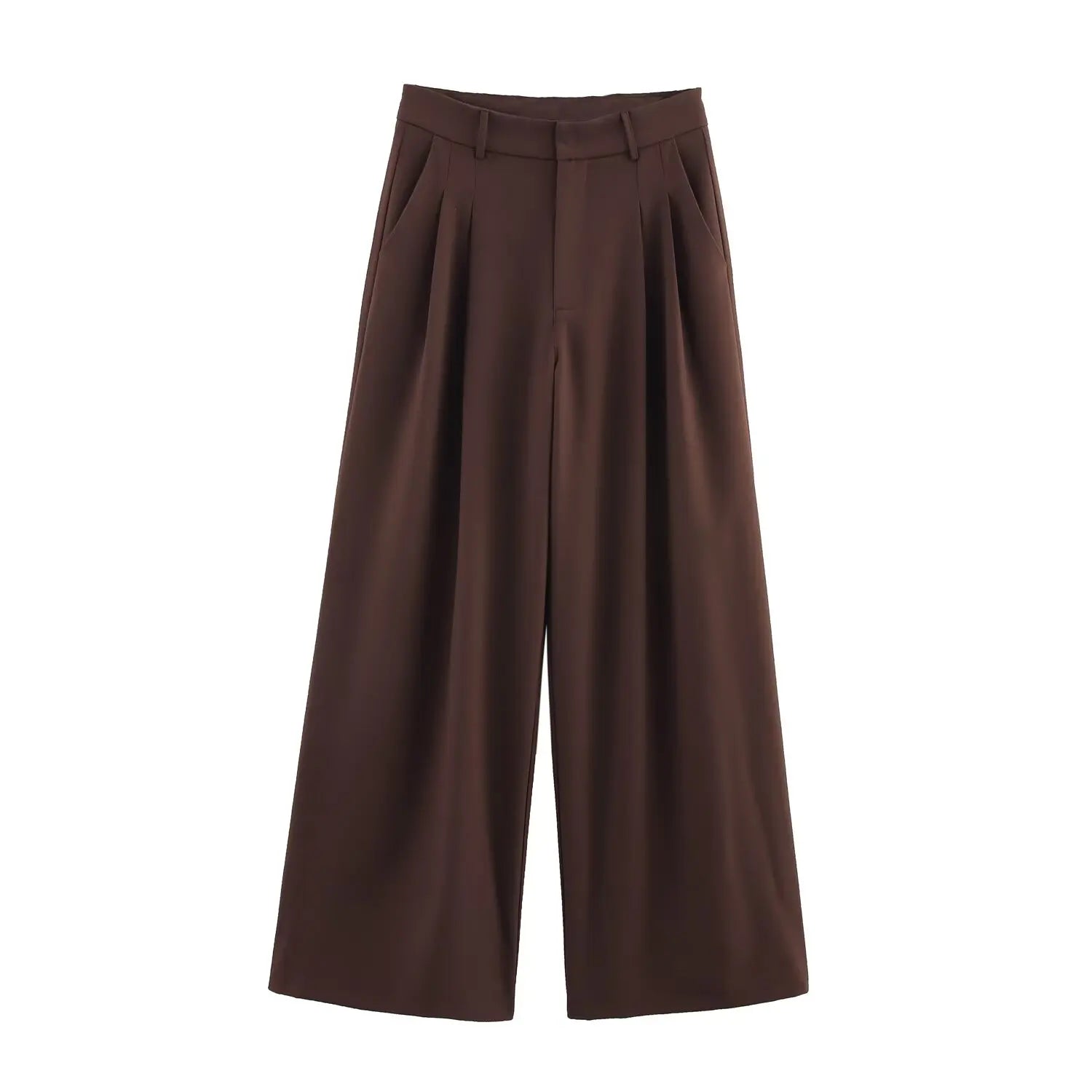 Marisse | High-Waisted Pleated Trousers in Dark Brown with Wide Legs