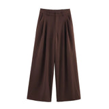Marisse | High-Waisted Pleated Trousers in Dark Brown with Wide Legs