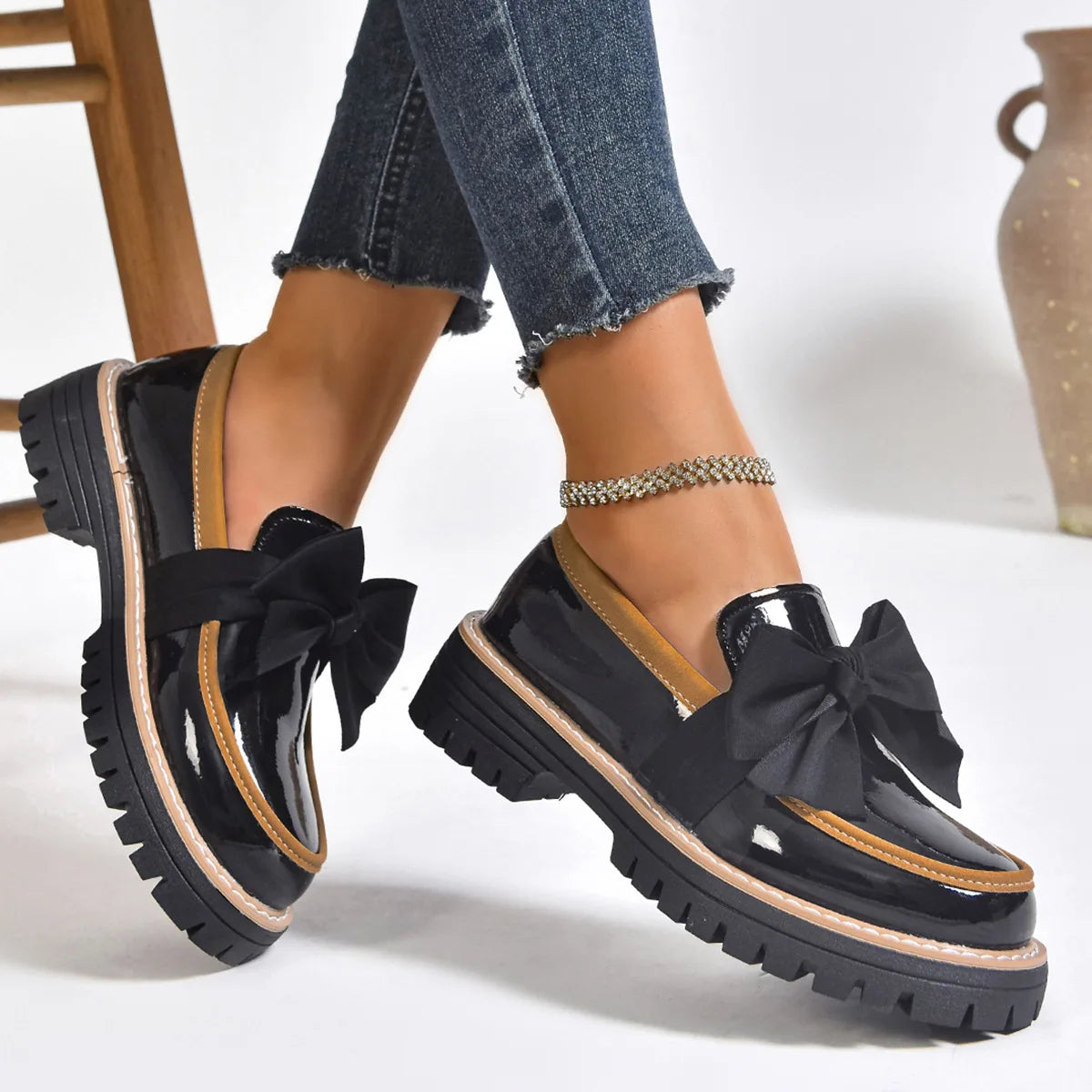Marivelle Bow Loafers | Chunky Instappers met Strikdetail