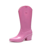 roze glossy regenlaars met hak