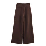 Marisse | High-Waisted Pleated Trousers in Dark Brown with Wide Legs