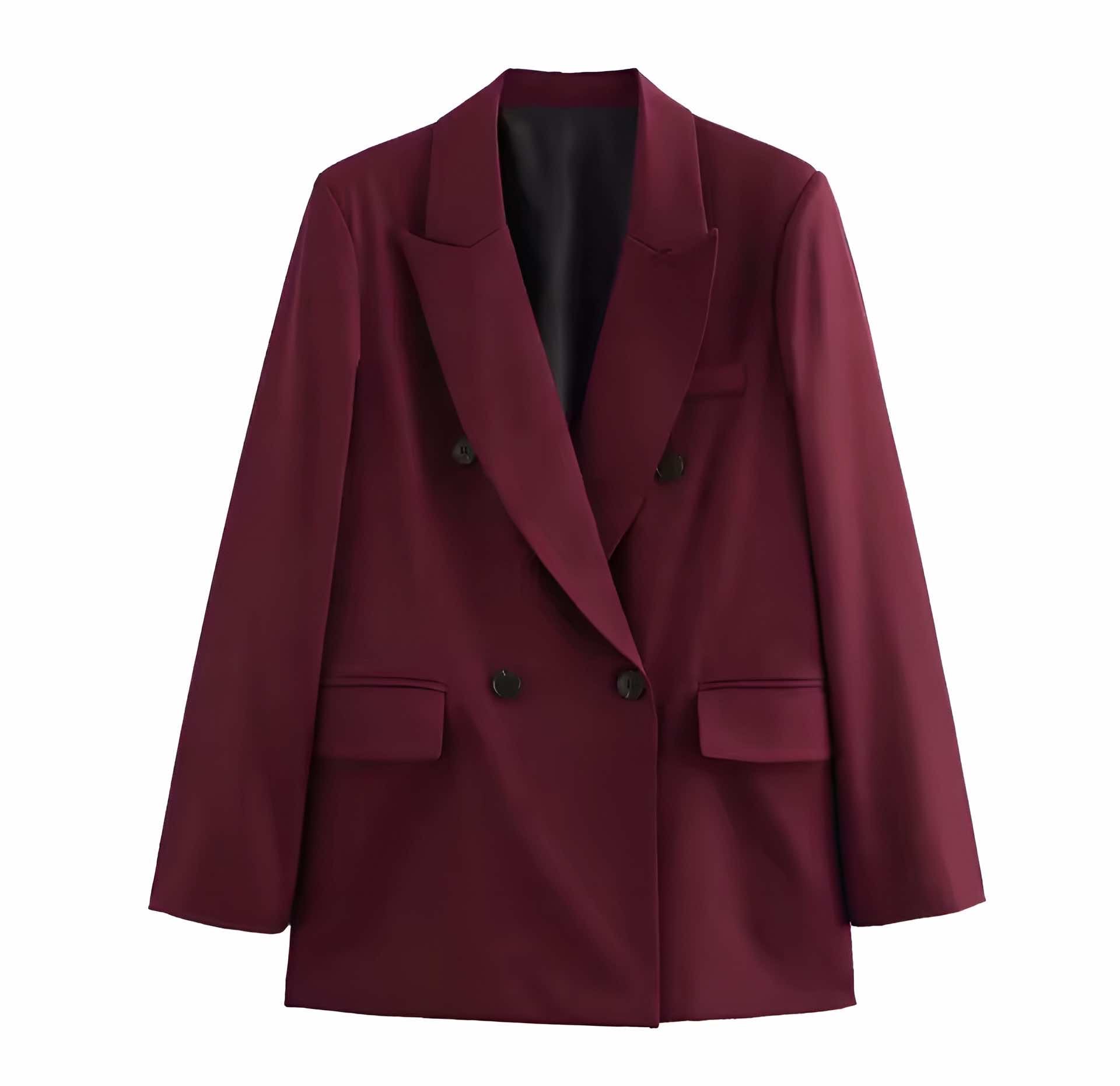 bordeaux double-breasted blazer voor dames met reverskraag vooraanzicht