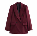 bordeaux double-breasted blazer voor dames met reverskraag vooraanzicht