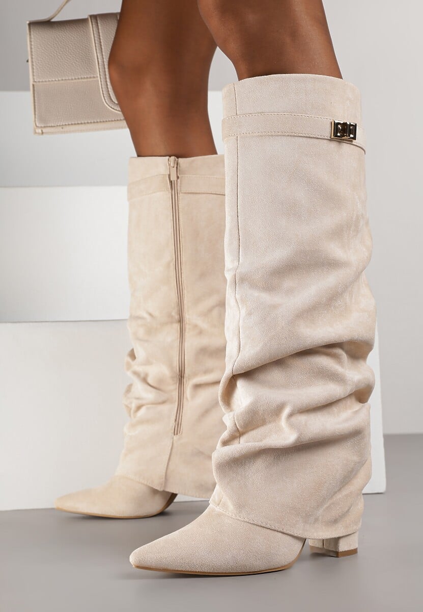 Marzella Slouch Boots off-white – gebroken witte slouch boots dames in vegan leerlook