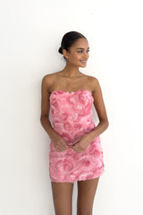 romantische strapless jurk met rozenprint