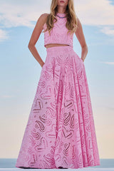  roze broderie set met open rug