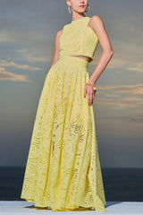 gele broderie set tweedelig