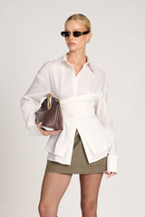 witte wrap blouse met geplooide taille en lange mouwen