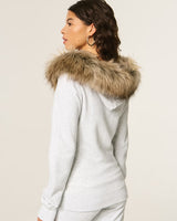 Norvera Fur Lounge Hoodie lichtgrijs met faux fur capuchon achterkant