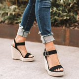 Zwarte espadrilles met sleehak en open teen