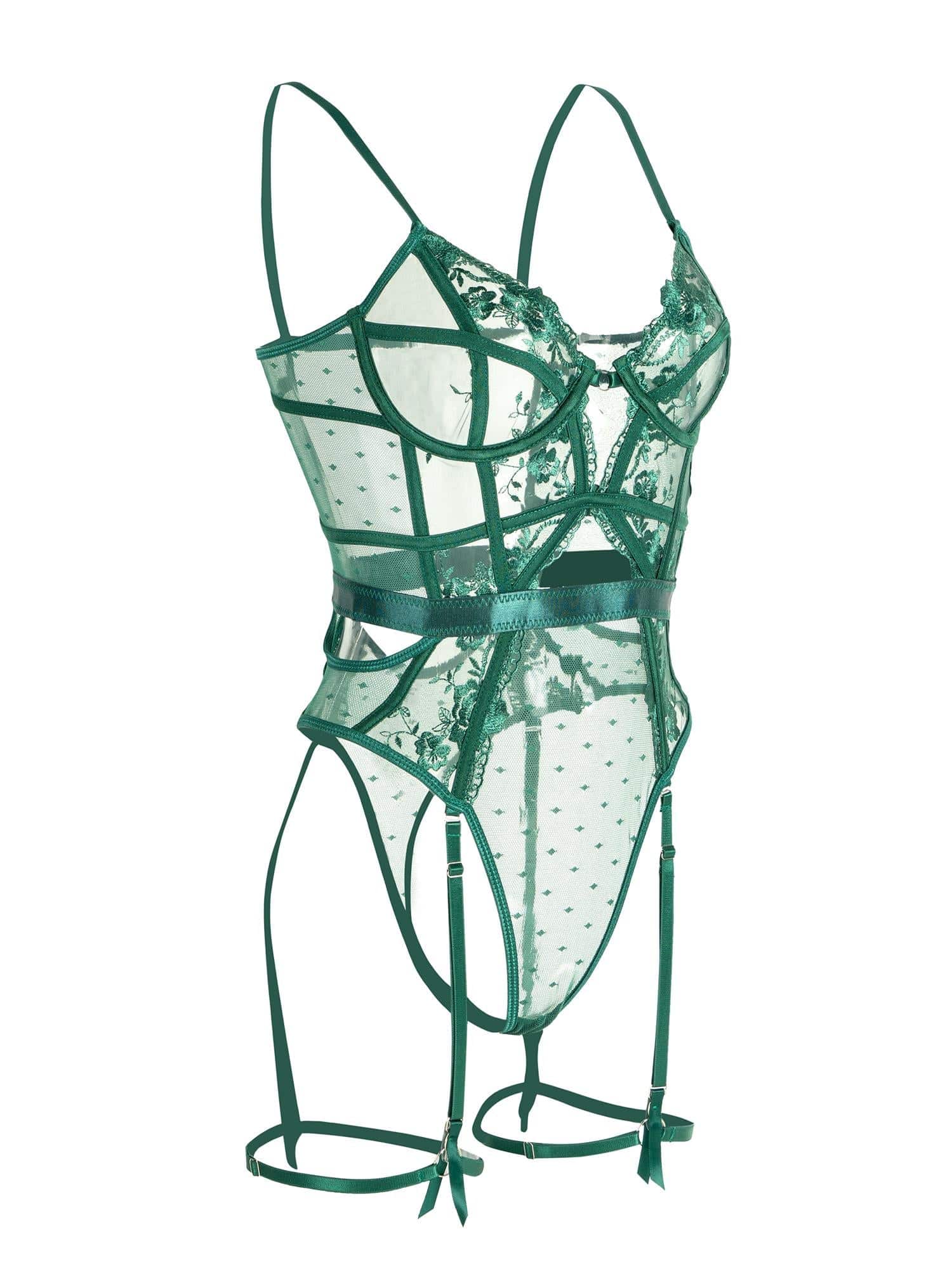 Verleina Groene Kanten Lingerieset | Luxe Verleiding met Borduurdetails
