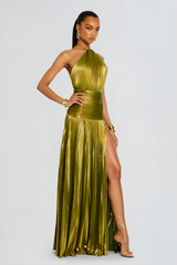 Zynera | Metallic Halter Maxi Jurk met Split & Open Rug
