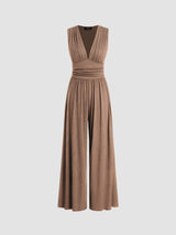 taupe jumpsuit met V-hals en flatterende taille dames