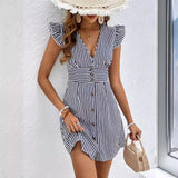 Sorena | Gestreepte Zomerjurk met V-hals & Knoopsluiting