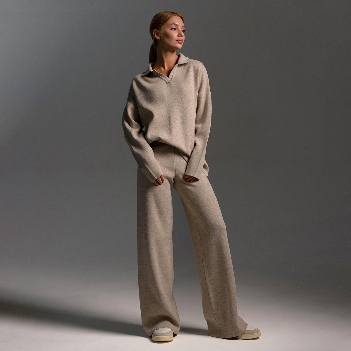 beige lounge set dames met oversized fit