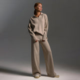 beige lounge set dames met oversized fit