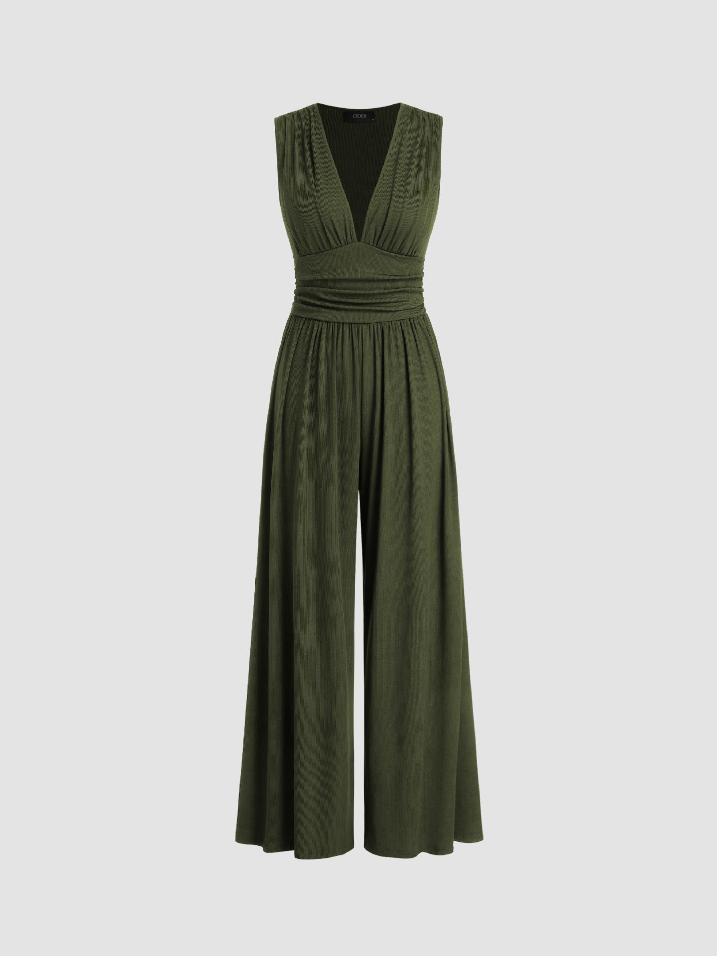 groene jumpsuit met mouwloos design en wijde pijpen dames