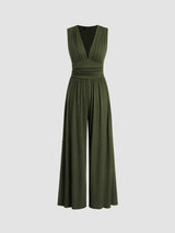 groene jumpsuit met mouwloos design en wijde pijpen dames