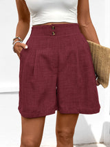 Rode hoge taille korte broek dames
