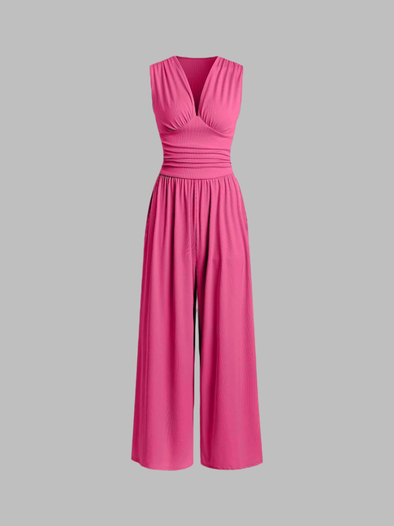 roze jumpsuit met V-hals en wijde pijpen dames