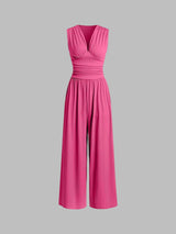 roze jumpsuit met V-hals en wijde pijpen dames