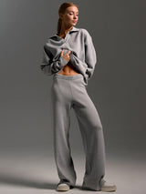 grijze lounge set dames met lange broek en relaxte top