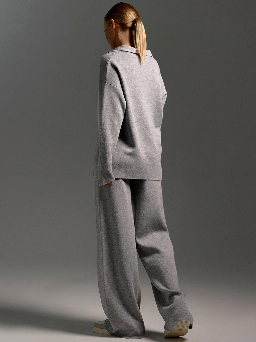 grijze lounge set dames met lange broek en relaxte top