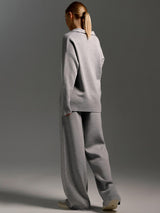 grijze lounge set dames met lange broek en relaxte top