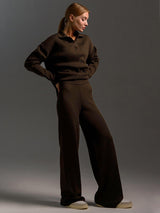 bruine lounge set dames met wide leg broek en losse top
