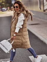 Elayne Lange Bodywarmer | Gewatteerd Mouwloos Vest met Capuchon